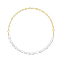 STUDIO BY KAY Cultured Freshwater Pearl & Paperclip Chain Choker Necklace 24K Yellow Gold Vermeil Sterling Silver 15"