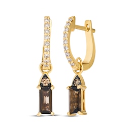 Le Vian Baguette-Cut Chocolate Quartz Dangle Hoop Earrings 1/5 ct tw ct tw Diamonds 14K Honey Gold