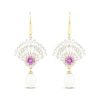Thumbnail Image 2 of Cultured Pearl & Pink Lab-Created Sapphire Drop Earrings 10K Yellow Gold