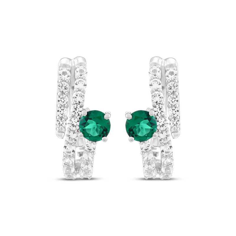Main Image 2 of Lab-Created Emerald & White Lab-Created Sapphire Bypass Hoop Earrings Sterling Silver