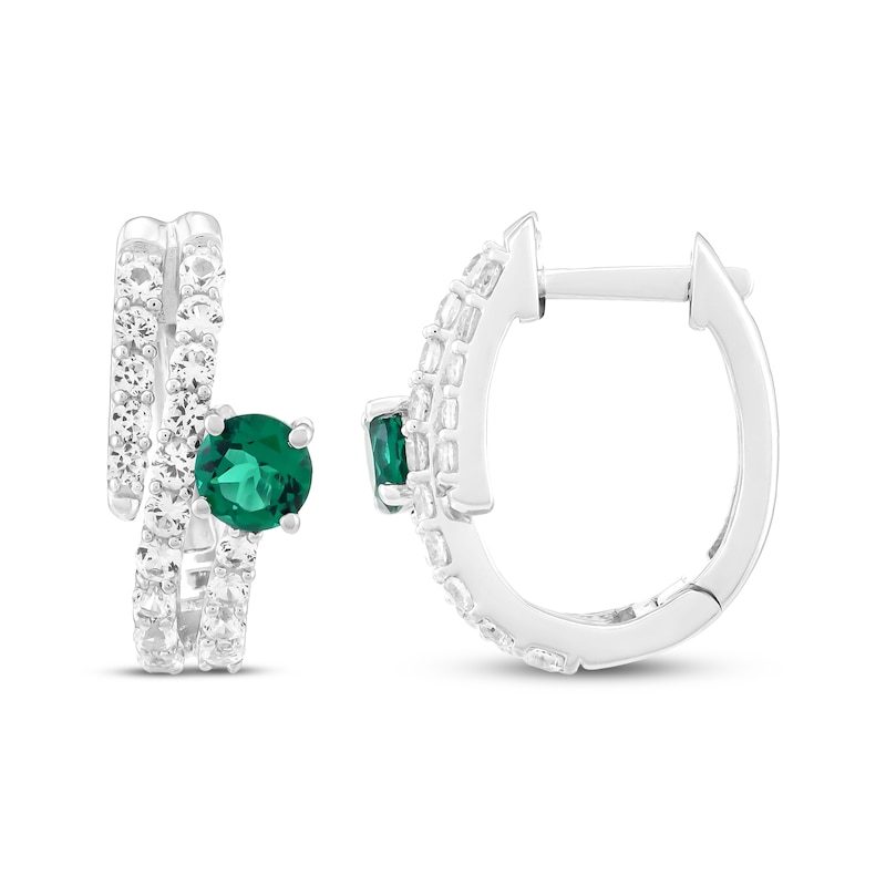 Main Image 3 of Lab-Created Emerald & White Lab-Created Sapphire Bypass Hoop Earrings Sterling Silver