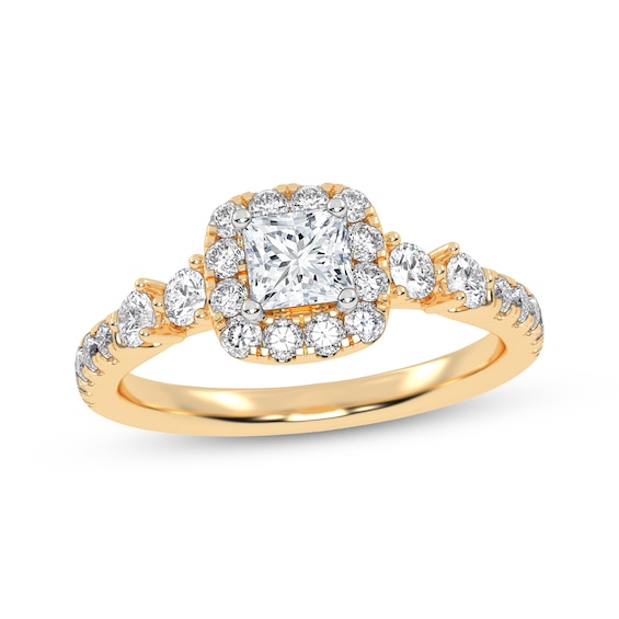 Now + Forever Lab-Grown Diamonds Princess-Cut Halo Engagement Ring 3/4 ct tw 14K Yellow Gold