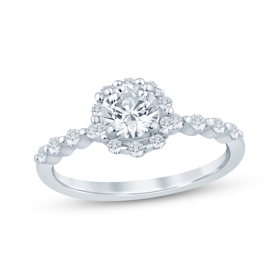 Now + Forever Lab-Grown Diamonds Round-Cut Halo Engagement Ring 1 ct tw 14K White Gold