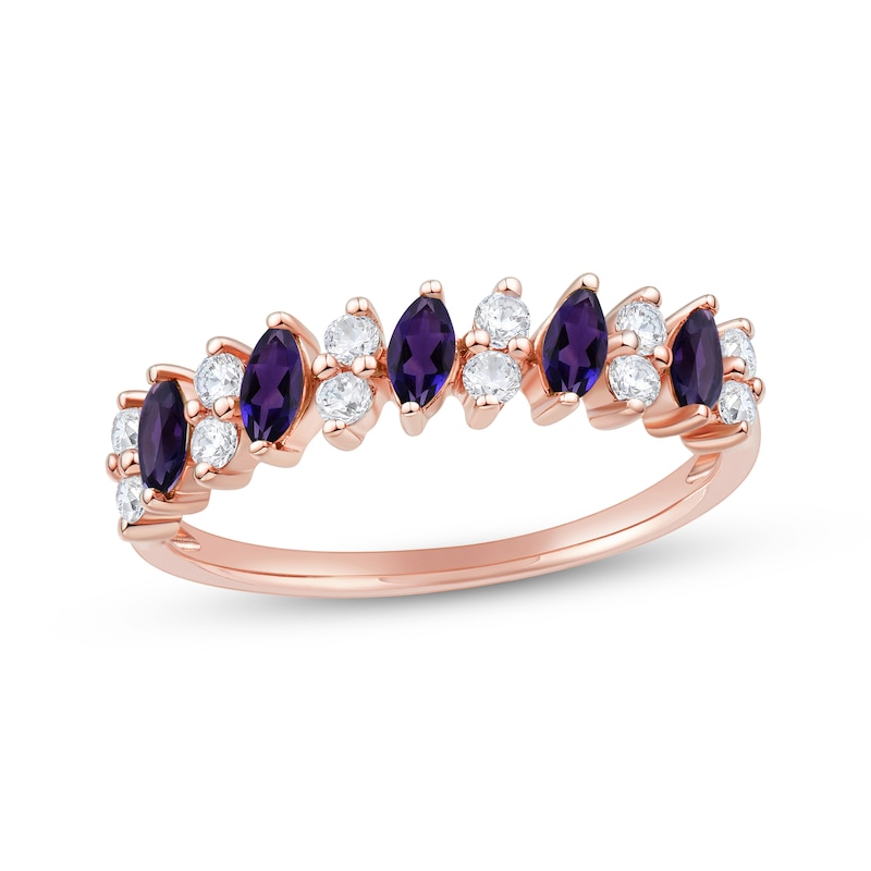 Main Image 1 of Now + Forever Marquise-Cut Amethyst & Round-Cut Diamond Anniversary Ring 1/5 ct tw 10K White Gold