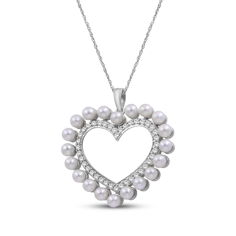 Main Image 2 of Cultured Pearl & White Lab-Created Sapphire Heart Necklace Sterling Silver 18"