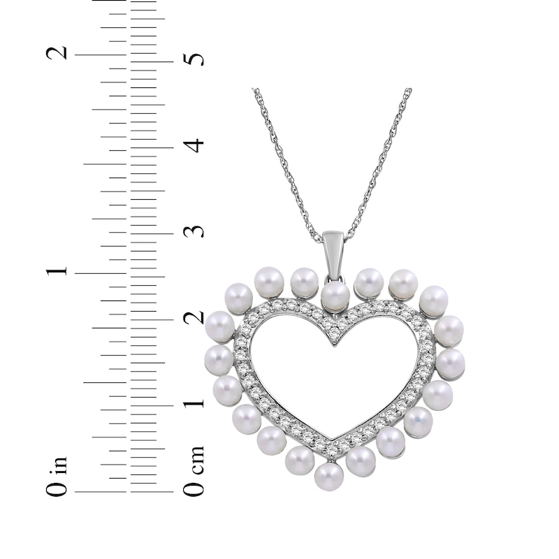 Main Image 4 of Cultured Pearl & White Lab-Created Sapphire Heart Necklace Sterling Silver 18"