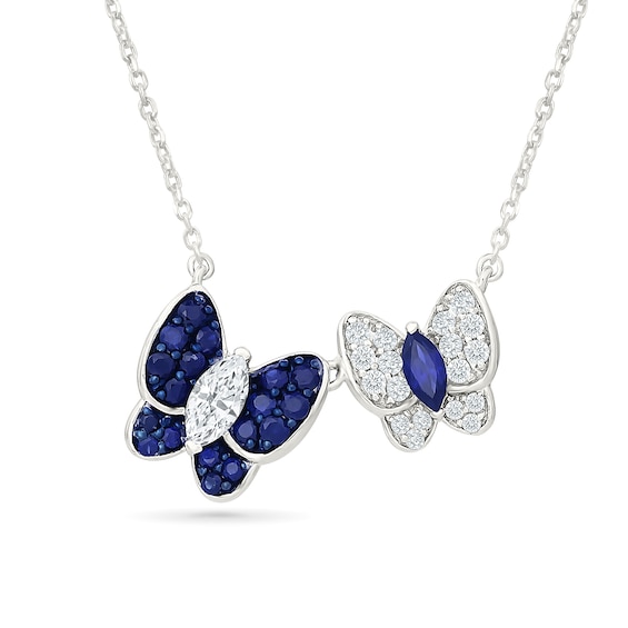 Marquise & Round-Cut Blue & White Lab-Created Sapphire Butterfly Necklace Sterling Silver 18"