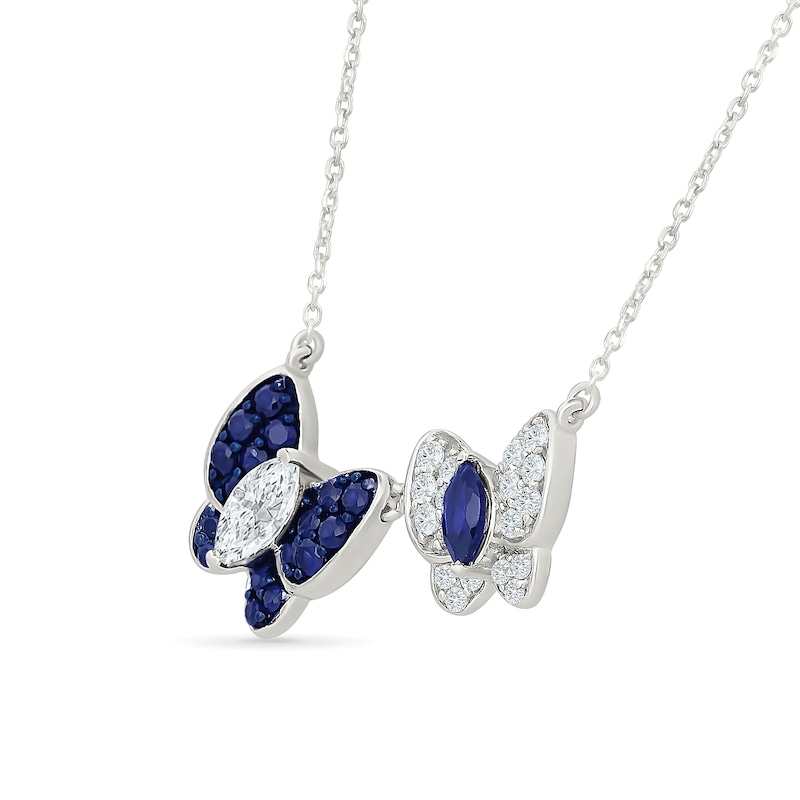 Main Image 2 of Marquise & Round-Cut Blue & White Lab-Created Sapphire Butterfly Necklace Sterling Silver 18"
