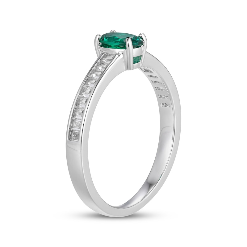 Main Image 2 of Oval-Cut Lab-Created Emerald & White Lab-Created Sapphire Ring Sterling Silver
