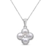Thumbnail Image 1 of Cultured Pearl & White Lab-Created Sapphire Clover Necklace Sterling Silver 18"