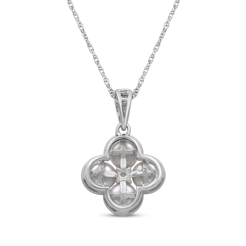 Main Image 3 of Cultured Pearl & White Lab-Created Sapphire Clover Necklace Sterling Silver 18"