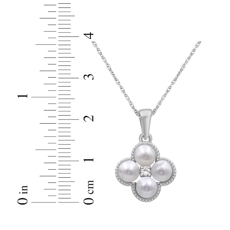 Main Image 4 of Cultured Pearl & White Lab-Created Sapphire Clover Necklace Sterling Silver 18"
