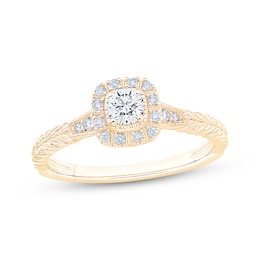 Now + Forever Certified Lab-Grown Diamonds Round-Cut Halo Engagement Ring 1/4 ct tw 10K Yellow Gold