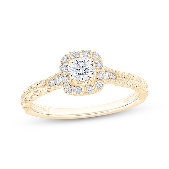 Now + Forever Certified Lab-Grown Diamonds Round-Cut Halo Engagement Ring 1/4 ct tw 10K Yellow Gold