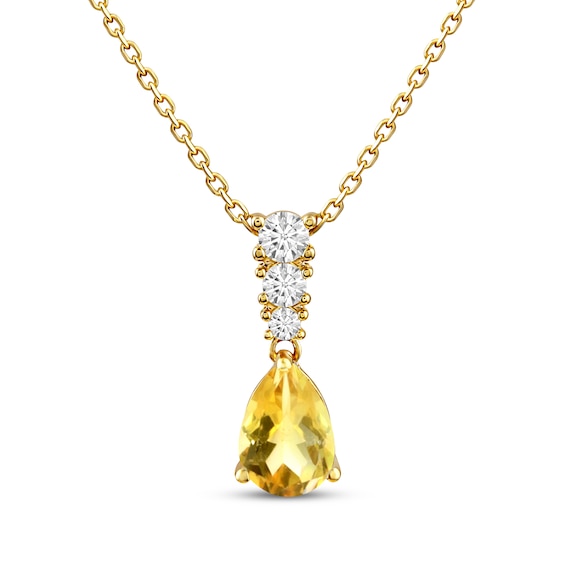 KAY Lab-Grown Diamonds Pear-Shaped Natural Citrine Drop Necklace 1/10 ct tw 10K Yellow Gold 18"