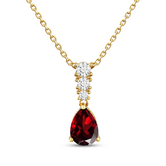 KAY Lab-Grown Diamonds Pear-Shaped Natural Garnet Drop Necklace 1/10 ct tw 10K Yellow Gold 18"