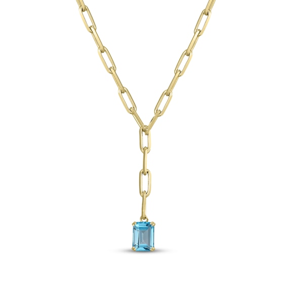 STUDIO BY KAY Emerald-Cut Swiss Blue Topaz Solitaire Y Necklace 24K Yellow Gold Vermeil Sterling Silver 18"