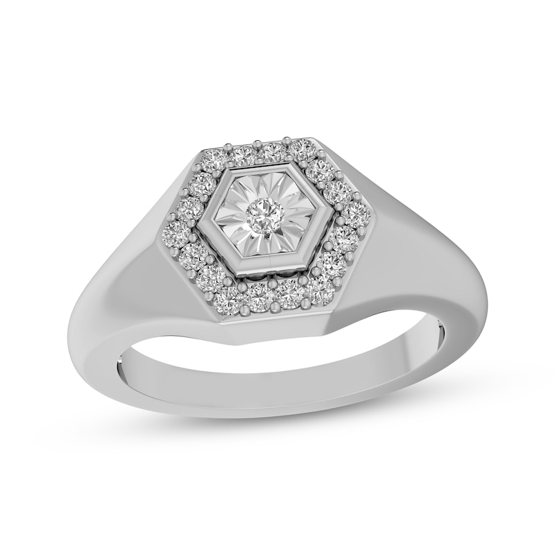 Main Image 1 of Diamond Hexagon Halo Signet Ring 1/10 ct tw Sterling Silver