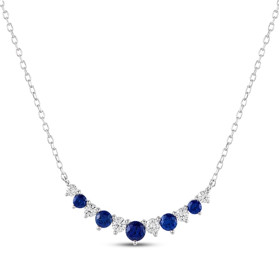 Blue & White Lab-Created Sapphire Curved Bar Necklace Sterling Silver 18"