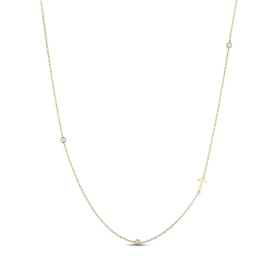 Rocksbox The Sideways Initial Lab-Grown Diamond "T" Necklace 1/10 ct tw 24K Yellow Gold Vermeil Sterling Silver 19"
