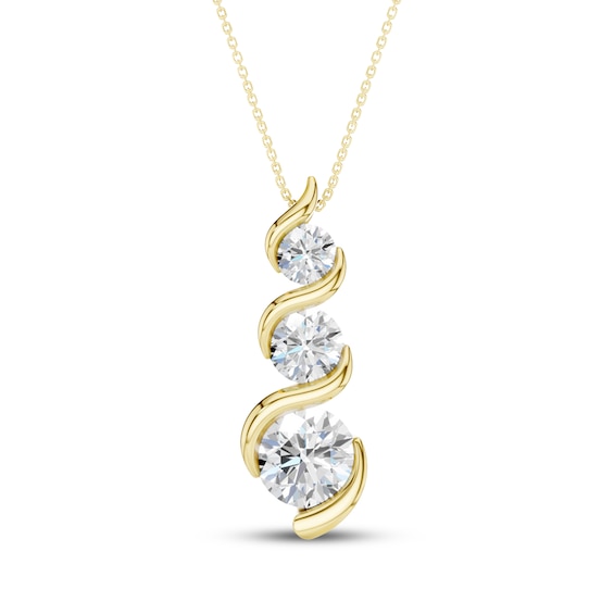 KAY Lab-Grown Diamonds Three-Stone Wave Necklace 1-1/2 ct tw 10K Yellow Gold 18"