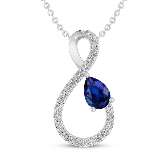 Pear-Shaped Blue Lab-Created Sapphire & White Lab-Created Sapphire Infinity Necklace Sterling Silver 18"