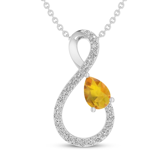 Pear-Shaped Natural Citrine & White Lab-Created Sapphire Infinity Necklace Sterling Silver 18"