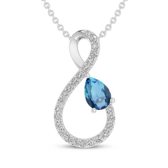 Pear-Shaped Swiss Blue Topaz & White Lab-Created Sapphire Inifnity Necklace Sterling Silver 18"
