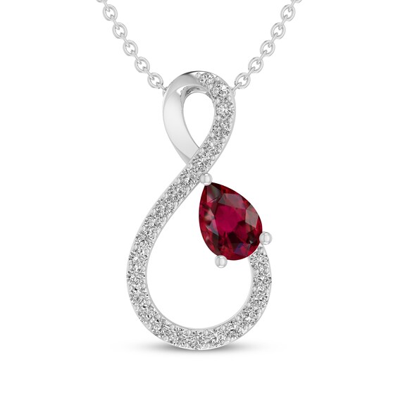 Pear-Shaped Lab-Created Ruby & White Lab-Created Sapphire Infinity Necklace Sterling Silver 18"