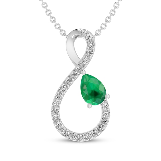 Pear-Shaped Lab-Created Emerald & White Lab-Created Sapphire Infinity Necklace Sterling Silver 18"