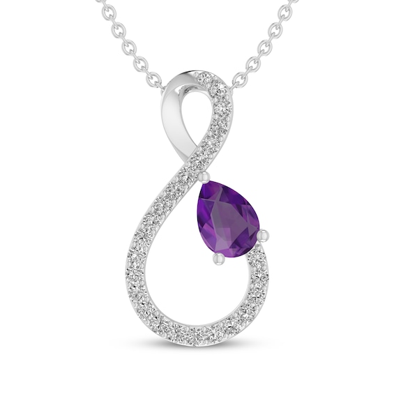 Pear-Shaped Natural Amethyst & White Lab-Created Sapphire Infinity Necklace Sterling Silver 18"