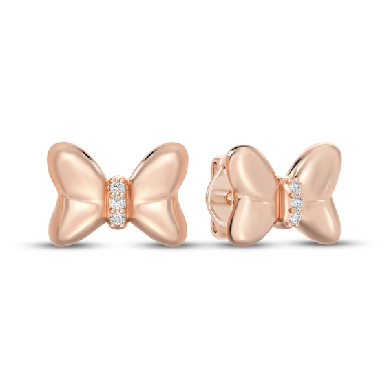 Disney Treasures Minnie Mouse Lab-Grown Diamond Accent Bow Stud Earrings 18K Rose Gold Vermeil Sterling Silver