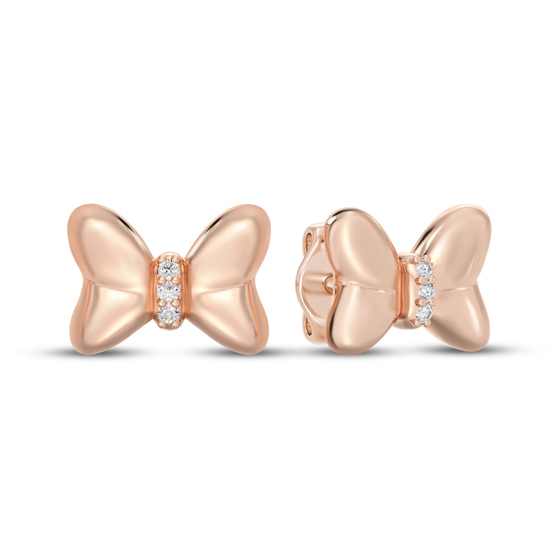 Main Image 1 of Disney Treasures Minnie Mouse Lab-Grown Diamond Accent Bow Stud Earrings 18K Rose Gold Vermeil Sterling Silver