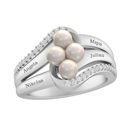 Cultured Pearl Family Ring with Lab-Created White Sapphires