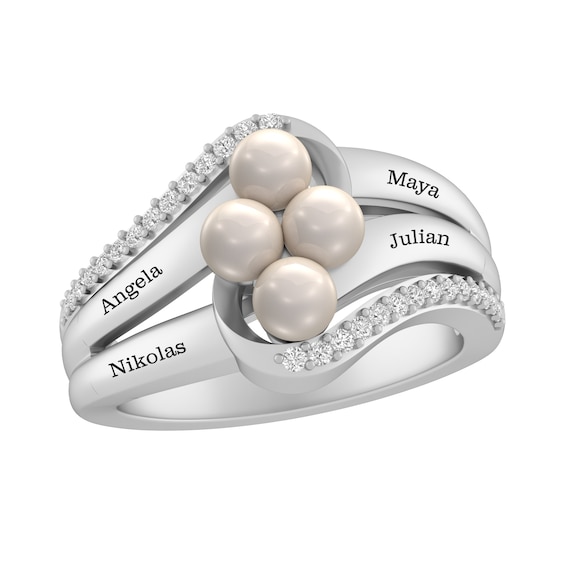 Cultured Pearl Family & Mother's Ring with Lab-Created White Sapphires (2-4 Stones and Lines)