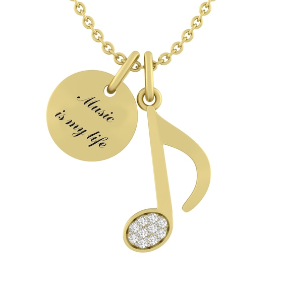 Music Note and Round Disc Charm Necklace (2 Lines)