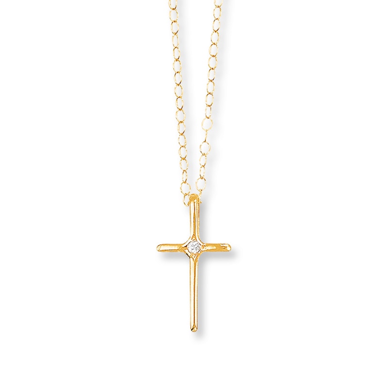 Main Image 1 of Diamond Cross Necklace 14K Yellow Gold 15&quot;