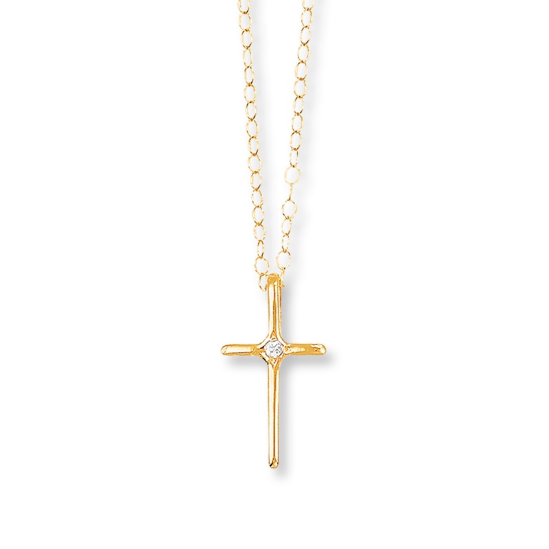 Diamond Cross Necklace 14K Yellow Gold 15"