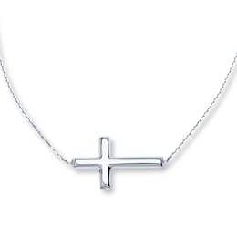 Sideways Cross Necklace 14K White Gold 18"