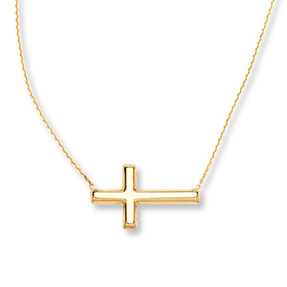 Sideways Cross Necklace 14K Yellow Gold 18"