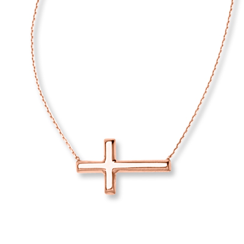 Main Image 1 of Sideways Cross Necklace 14K Rose Gold