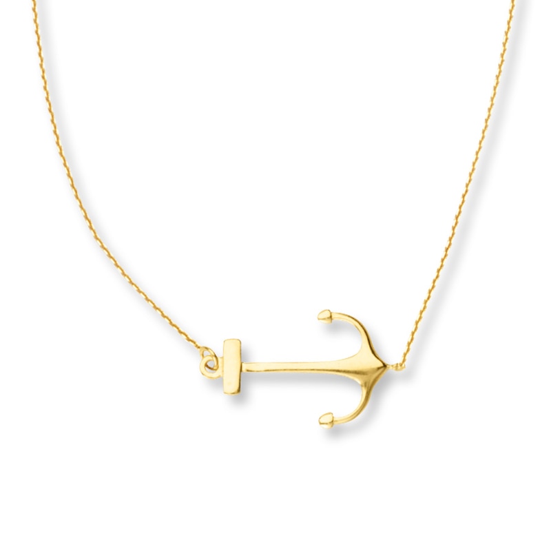 Sideways Anchor Necklace 14K Yellow Gold 18"