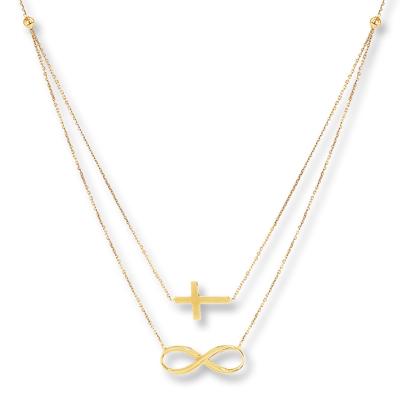 Main Image 1 of Cross & Infinity Symbol Layered Necklace 14K Yellow Gold 18&quot;