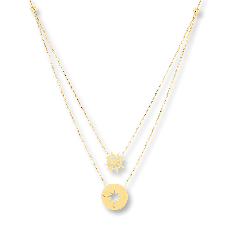 Main Image 1 of Shipwheel & Compass Layered Necklace 14K Yellow Gold 18&quot;