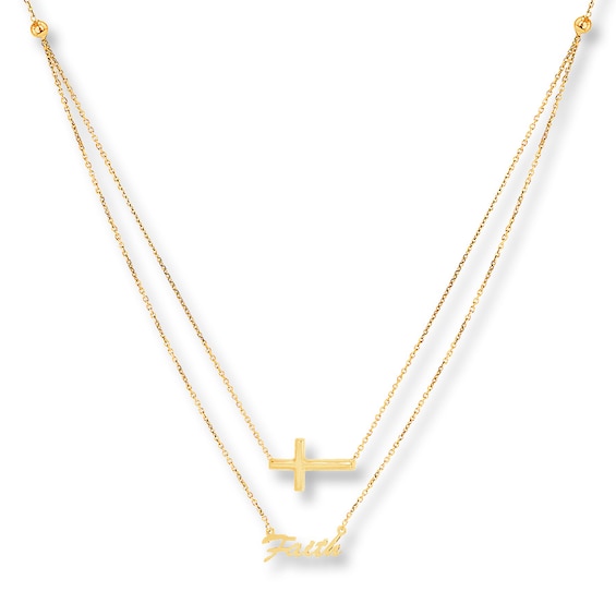 Cross & Faith Layered Necklace 14K Yellow Gold 18"