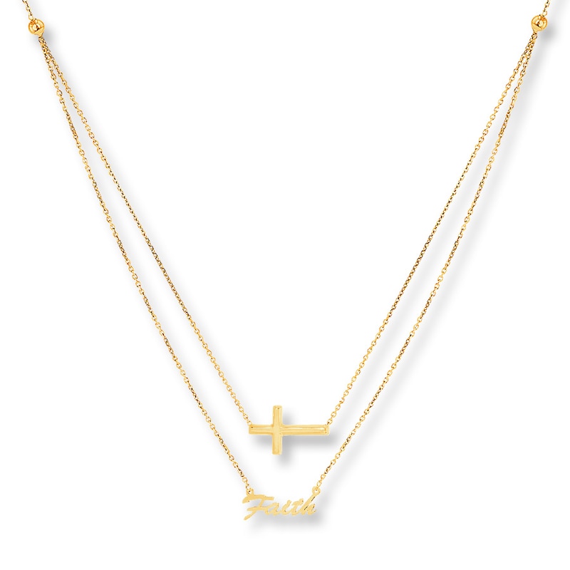 Main Image 1 of Cross & Faith Layered Necklace 14K Yellow Gold 18&quot;