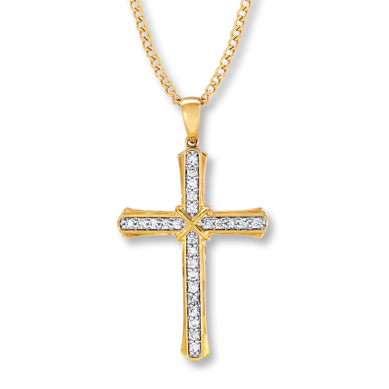Main Image 1 of Men's Cross Necklace 1/2 ct tw Diamonds 10K Yellow Gold
