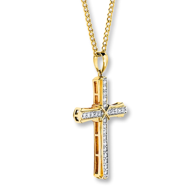 Main Image 3 of Men's Cross Necklace 1/2 ct tw Diamonds 10K Yellow Gold