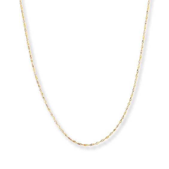 Solid Singapore Chain Necklace 14K Two-Tone Gold 16"