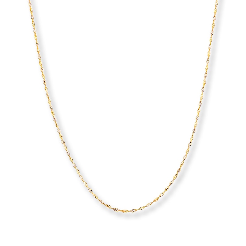 Solid Singapore Chain Necklace 14K Two-Tone Gold 18"